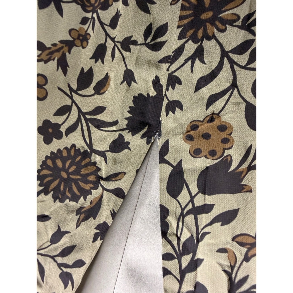Vintage Floral Maxi Skirt Olive Green Brown Earth Tone High Waisted Column Skirt - Picture 4 of 6